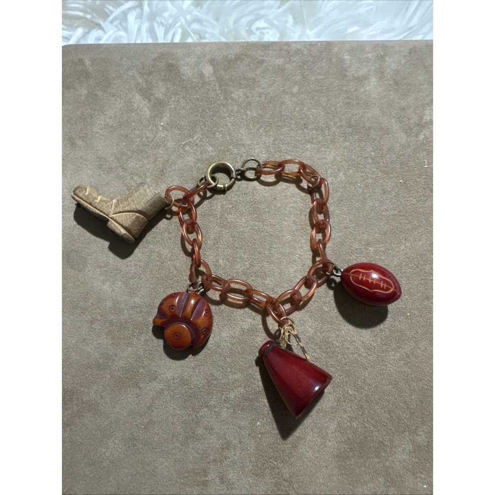 Martha Sleeper 1930's Vintage Cherry Amber Bakelite Bracelet Charms Rare Find!